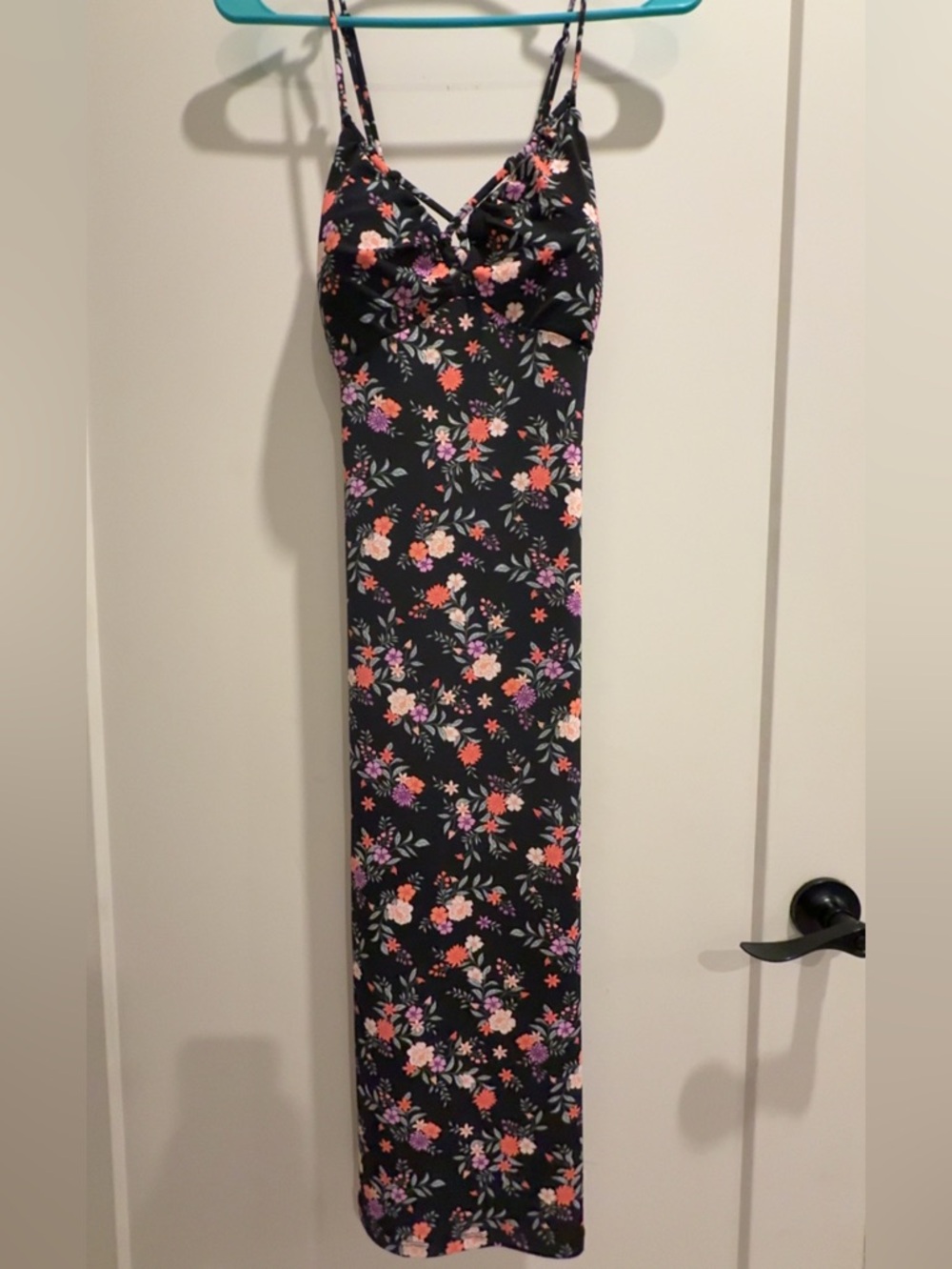 NWT - Junior L 11-13 Black Floral Midi Slip Dress  (small fit)